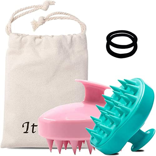 Ithyes Shampoo-Bürste aus Silikon, Kopfhaut-Massagegerät, Haarbürste, Nass- und Trockenkamm, Gummipflege, verbessert die Durchblutung, für Männer, Frauen, Haustiere, 2 Stück, grün und rosa