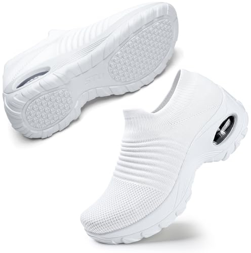 STQ Womens Trainers Casual Walking Shoe with Memory Foam White UK 3.5