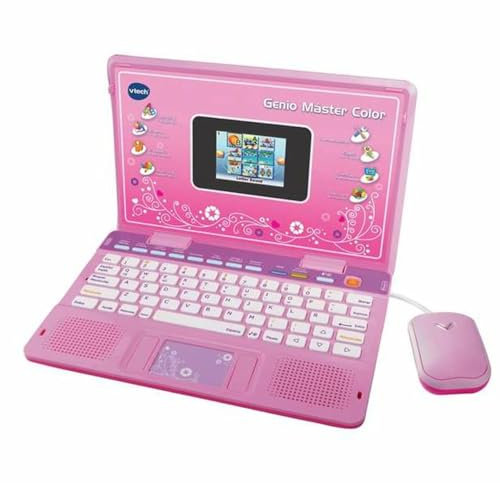 VTech - Genio Máster Color Bilingüe, Ordenador portátil para niños, enseña Vocabulario, matemáticas, Ciencias, 180 Actividades en español e inglés, Color Rosa, Versión ESP