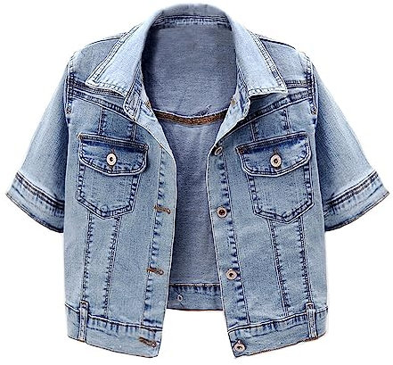 BlueFire2015 Women Short Sleeve Denim Jacket Button Down Shawl Stretch Denim Jean Jacket, Blue, S