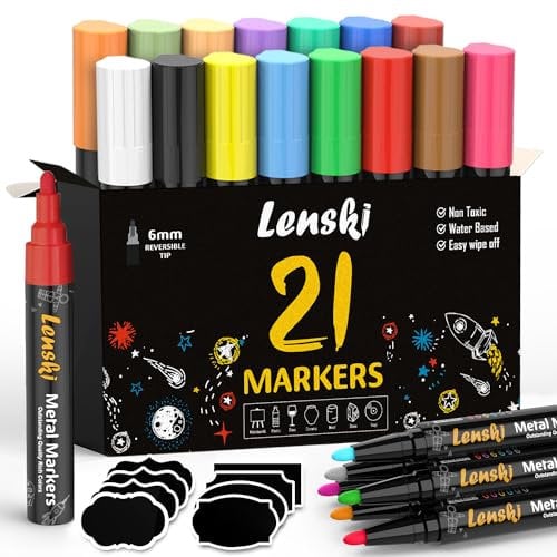 Lenski 21 Kreidestifte für Tafel Abwaschbar, Einschulung Mädchen, Stifte 6MM Kreidestifte für Fenster, Whiteboard Kreidemarker Fensterstifte Fenstermalstifte Tafelstifte Fensterkreide Glasmalstifte