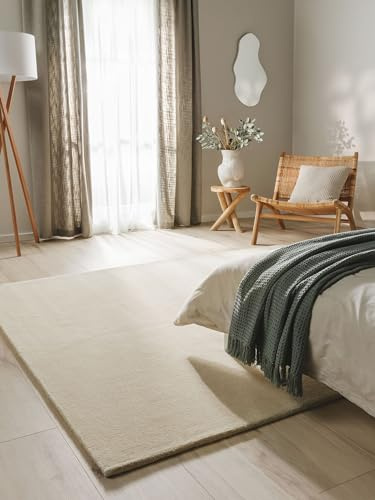 benuta Nest Wollteppich Bent - Creme 250x350 cm - 100% Wolle handgeknüpft - Rechteckig & im Style: Uni, Hygge & Cozy, Minimalistisch, Natural - Pflegeleicht für Wohnzimmer Schlafzimmer