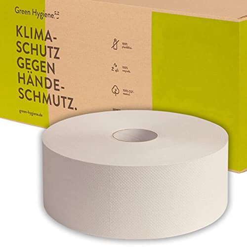 Green Hygiene JUPP, Jumbo-Toilettenpapier, 2-lagig, Recycling, schön weiß, 380m, 9x22cm, Ø Rolle: 25,5cm, 6 Rollen/VE, Jumborolle, Klopapier, co2-neutralisiert, plastikfrei