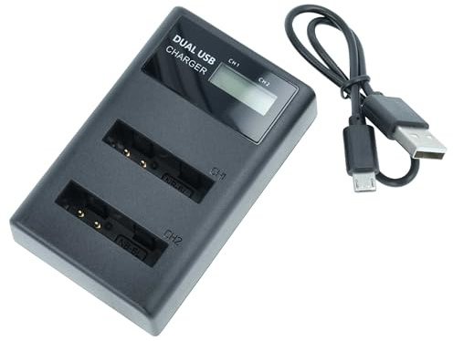 vhbw Micro-USB + USB-C Ladegerät kompatibel mit Canon Digital Ixus 95 IS | Kamera - Ladeschale + Micro-USB Kabel Ladeanzeige + Display