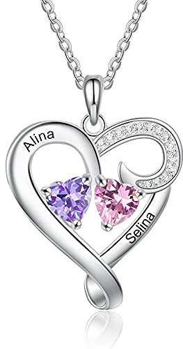 RolaOnly Damen Halskette Personalisierte Herz Kette mit Gravur 2 Namen Sterling Silber 925 Anhänger Geschenk für Valentinstag Muttertag Weihnachten