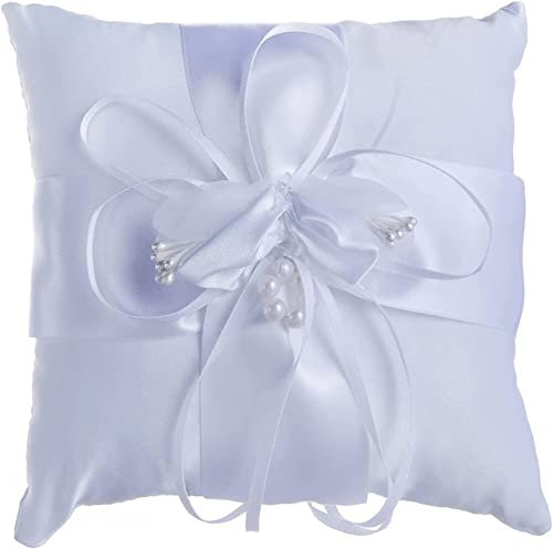 FENGHUNAYUE Ehering Kissen Vintage Hochzeit Ringkissen Weißes Ehering-Ringkissen Weiß Ring Träger für Heirat Paar Halter Accessoires15cm×15cm
