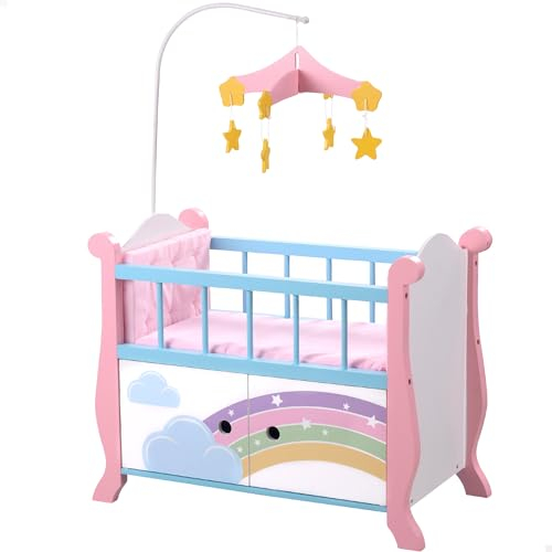 WOOMAX Kinderbett aus Holz für Babys und Puppen, Zubehör für Puppen, Puppenbett, Babybett (85401)