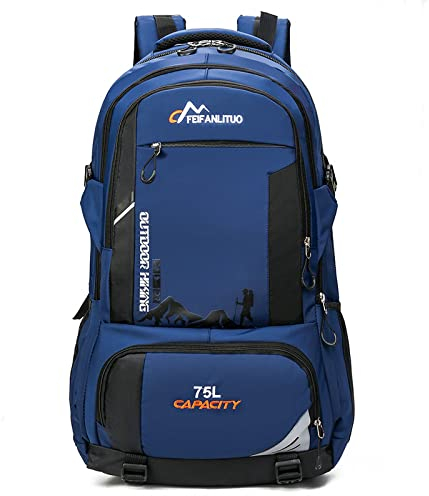 QQYG sacos ao ar livre caminhadas mochila 70l impermeável anti-rasgo qualidade saco das mulheres dos homens escalada viagem ciclismo esportes mochila,Blau,50-70L