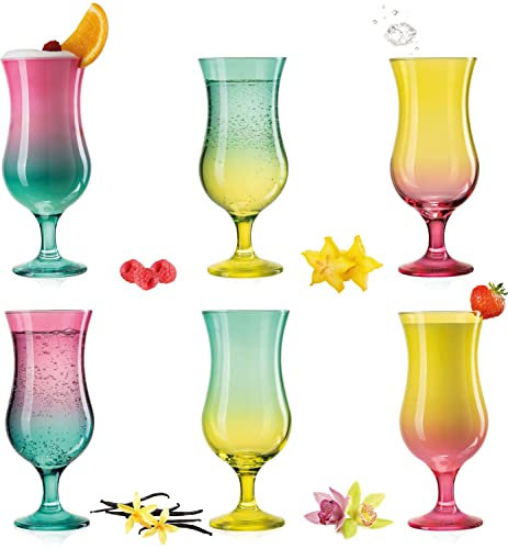 PLATINUX Lot de 6 verres à cocktail arc-en-ciel multicolores en verre 400 ml (max. 470 ml)