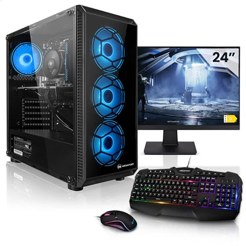 Megaport Komplett Set Gaming PC AMD Ryzen 5 5600G • Windows 11 • AMD Radeon Vega 7 • 24 Monitor • 32GB DDR4 • 1TB M.2 SSD • WLAN • Tastatur • Maus pc gaming komplettpaket