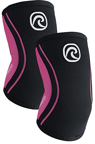 Rehband Ellenbogenbandage aus 5mm SBR/Neopren, Ellenbogen Sleeve für Kraftsport, anatomisches Design, rutschfest & enganliegend für Damen & Herren, Farbe:Schwarz/Pink - 1 Paar, Größe:L