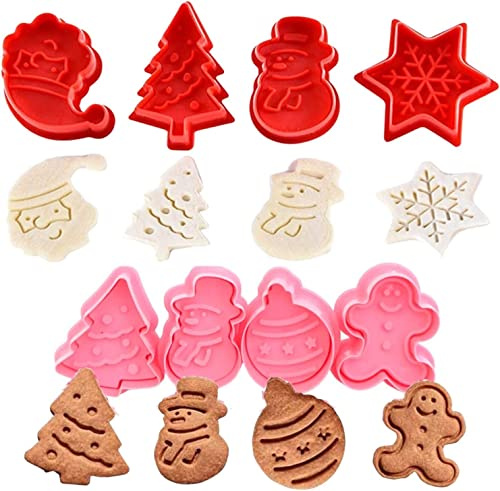 8 Stück Weihnachtskeks-Ausstecher Set,Keksausstecher Weihnachten,Wiederverwendbar Ausstecher Keksausstecher Kunststoff Plätzchenformen,Enthalten Lebkuchen mann, Weihnachtsmann etc