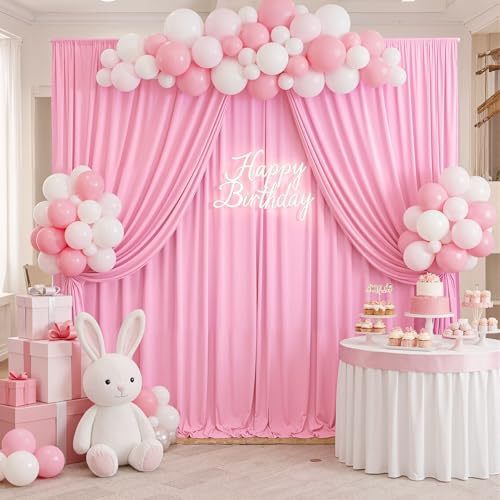 Rideaux Roses de 6 x 3 m d'épaisseur en Tissu pour fête prénatale, fête d'anniversaire