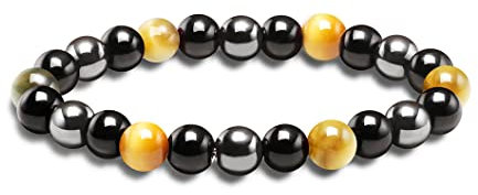 Tigerauge Armband, Tigerauge und Obsidian Magnetarmband, QUALITÄT DER KLASSE A,6/8/10MM,Sonnenschein, Selbstbewusstsein, Angstlösen (Goldenes Tigerauge Obsidian Magnetarmband(KLASSE A),6MM)