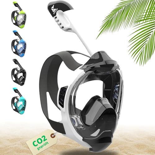 Khroom Schnorchelmaske Erwachsene & Kinder ab 3 Jahre | CO2 sicher | Vollgesichtsmaske mit Easy-Breath System | Schnorchelset Alternative | Seaview Y Tauchmaske Erwachsene / Kinder (S/M Weiß)