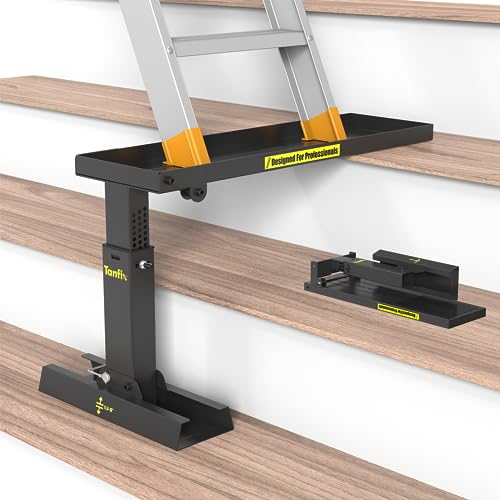 Tanfix Faltbare Leiterverlängerung Pro, hochfestes Stahlmaterial, Leiterverlängerung Pro für Treppen mit rutschfester Matte, 29 - 45,7 cm verstellbare Höhe, anwendbarer Leiterfüße, Abstand 63,5 cm