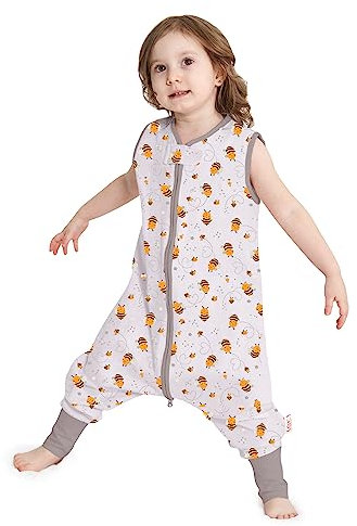 Baby Schlafsack Sommer mit Füßen 0.5 Tog 100% Baumwolle Kinder Sommerschlafsack für Jungen und Mädchen (Biene, L/2-4T)