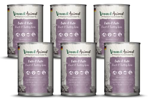 Venandi - Premium Nassfutter für Katzen - Ente & Pute, 6 x 400g (6er Pack), getreidefrei mit extra viel Fleisch
