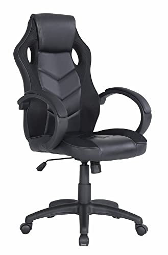 Dmora - Chaise à roulettes Caloundra, Fauteuil de Jeu Adulte, Chaise de Bureau, 66x61h104/114 cm, Noir