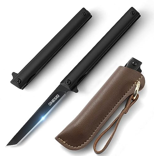 Omesio Tanto Couteau Pliant, Couteau de Poche Fin Slim Pliable d'une Noir