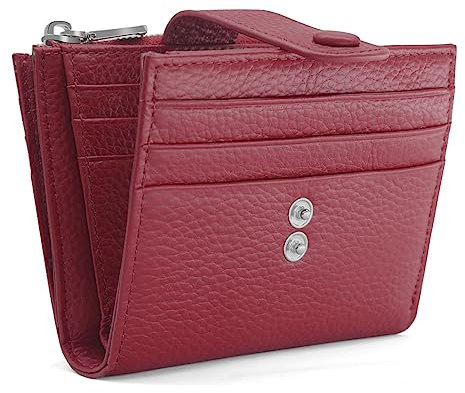 REETEE Klein Damen Geldbeutel Leder Portemonnaie RFID Schutz Geldbörse mit 13 Kreditkartenetui für Damen und Herren, Kleine Brieftasche mit Münzfach (Weinrot)