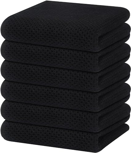 Moosfor Geschirrtücher 100% Baumwolle, 6er Set 32 x 72 cm, Weiche Geschirrhandtücher Küchenhandtücher Saugfähig Küchentücher Dicke Premium Geschirrtuch Spüllappen Putzlappen, Schwarz
