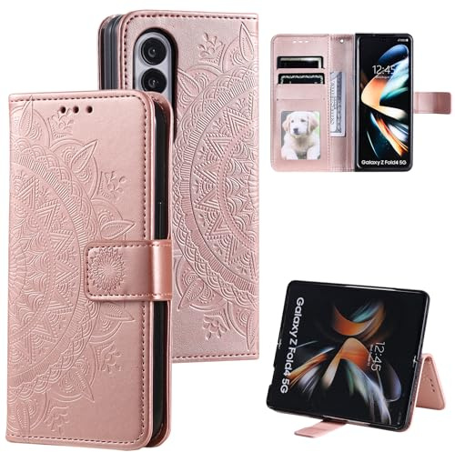 CASEONJAN Cover per Samsung Galaxy Z Fold 4, Pelle PU Custodia a portafoglio con scomparti per Slot Schede, Antiurto Flip Caso Cover per Samsung Z Fold 4 (Rose Oro)
