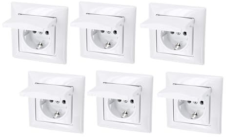 6er Pack, Unterputz Steckdose, Deckel, Steckklemme, All-in-One, Serie G1 reinweiß