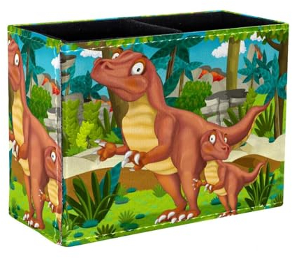 Eslifey Stifthalter Quadratischer Stifthalter für Schreibtisch, Cartoon Happy Dinosaurier Stifteköcher Stiftebecher Make-up Pinsel Halter Ständer Display Schreibtisch Schreibwaren Organizer für Home