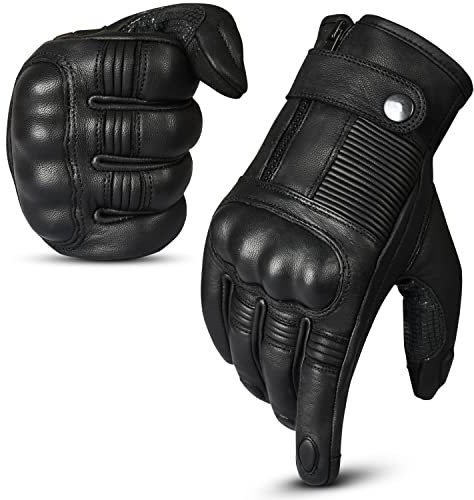 RideMaxx Motorradhandschuhe, echtes Leder, Motorradhandschuhe, schwarze Lederhandschuhe, Touchscreen, Biker-Handschuhe (Schwarz, L)