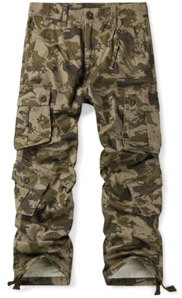 Aeslech Mens Camo Cargo Work Combat Trousers Army Military Camouflage Trousers with 8 Pockets Camo Wave 40