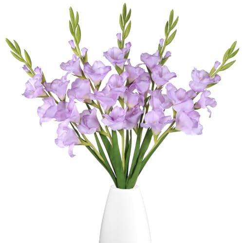 ICBOX Gladiolen, künstliche Blumen, 91 cm, lila, Gladiolen, Seide, lange künstliche Blumen für Hochzeit, Party, Babyparty, Tafelaufsätze, Brautstrauß, Dekoration, Violett, 5 Stück