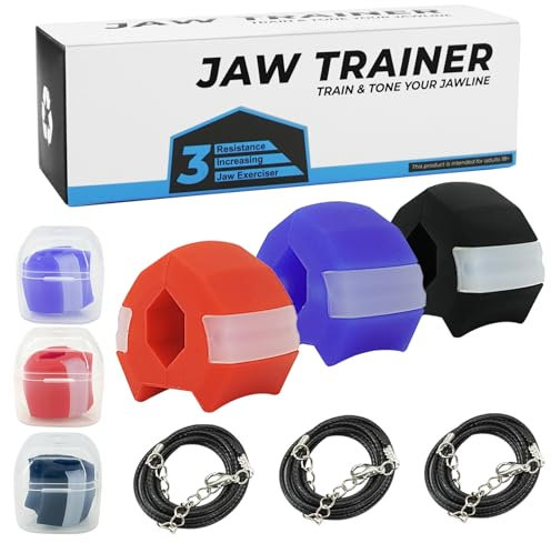 TayBong Jaw Exerciser, 3 Pcs Jaw Trainer for Face Mouth, Three Resistance Levels, Jaw Trainer For Men And Women To Achieve a Sharp Jawline with Necklace and Storage Containers