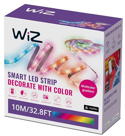 WiZ Smart RGBIC LED Strip Light, 10 m, 16 Million Colors, Dynamic Light Scenes, Wi-Fi, Voice/App Control, Works with Google Home, Alexa and HomeKit, LED Lights for Bedroom, Kitchen, Living Room