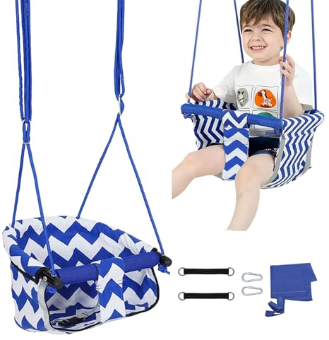 Columpio Bebe, Columpio Infantil Interior Exterior, Columpio niño con Cinturón de Seguridad, Columpio para Bebé Exterior, Hecho en la UE(Azul)