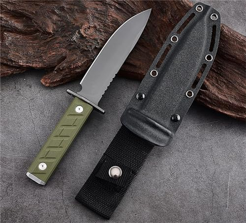 0006 Herren Survival Jagdmesser Full Tang Messer Feststehender Knife, 15cm CPM 3V Drop Point Klinge, grüner G10 Griff, mit Kydex Scheide, für EDC, Outdoor Taktik, Camping und Jagd