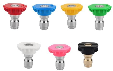 SIGANDG Pressure Washer Spray Nozzle Tips,Brass/Stainless Steel Multiple Degrees,1/4 Quick Connection,Cleaning Hard to Reach Areas,7-Pack
