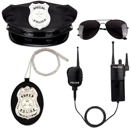 Erogeen Police Costume Accessories Police Hat Badge Sunglasses Set Halloween Cop Swat Costume (A-5pcs)