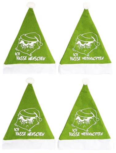 Annastore 4 x Nikolausmütze aus Plüsch mit Bommel Anti Weihnacht - Weihnachtsmützen für Weihnachtshasser - Anti-Weihnachtsmützen - Ich hasse Weihnachten Nikolausmützen