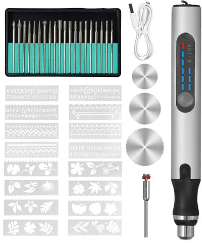 Focenat Penna Elettrica per Incisione, 40 Pezzi Kit di Strumenti per Incisione, Penna Incisione Senza Fili, Mini Incisione Ricaricabile USB, Incisore Rotante Elettrica per Legno Metallo Vetro Gioielli