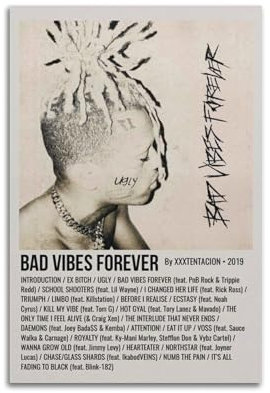 ZLYXZQG XXXTentacion Bad Vibes Forever-Albumcover-Poster, Musikposter, Leinwand, Wandkunst, Poster, Schlafzimmer-Dekoration, Jugendhaus-Dekor, Kunst, 50 x 75 cm, ungerahmt, Stil 3