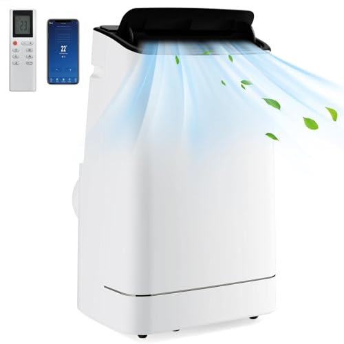 HOMFME Mobile Air Conditioner, 4 in 1 Portable Air Conditioning Unit with 3 Speeds, WiFi Smart APP, 24H Timer, Remote Control, Digital Display, Air Cooling Fan Mobile AC Unit for Home Office Garage