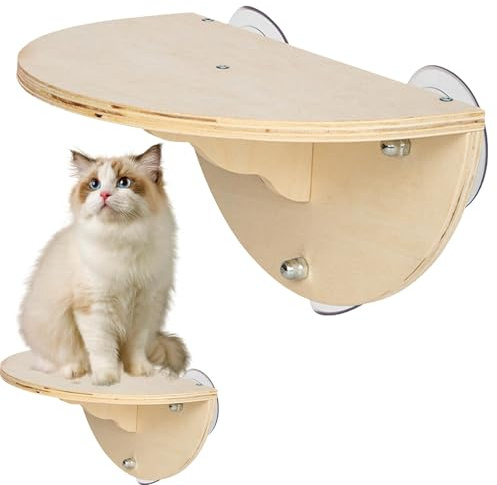 Fensterbett für Katzen, Fensterstange für Katzen – Fensterbank für Katzen im Innenbereich – Fenstersitz für Kätzchen mit 3 Saugnäpfen, Wandbett aus Holz für Katzen zum Klettern