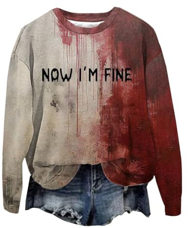 Qixiu Halloween kostüm Teenager mädchen,Halloween kostüm Damen Casual t-Shirt Frauen,Einfarbiger Pulli,Hoodies Teenager,Oceans apart,XXL Pullover Damen flauschig,Damenpullover Langarm Winter