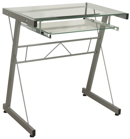 HABITMOBEL Mesa Escritorio Ordenador Metal y Cristal con Bandeja Extraible