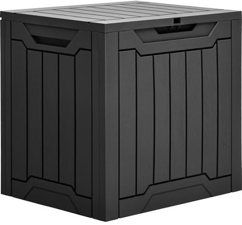 YITAHOME Caja de almacenamiento de resina para exteriores, 31 galones, resistente al agua, caja de almacenamiento para exteriores, para almohadas, equipo de jardín, con cerradura segura, color negro