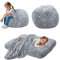 MeMoreCool Sitzsack für Kinder Flauschig mit Füllung, Kinder Sessel Sitzsackbett, umwandelbarer Sitzstuhl in Bodenmatratze, Sitzsäcke fürs Kuschelecke Kinderzimmer für Mädchen und Jungen, Grau Dino