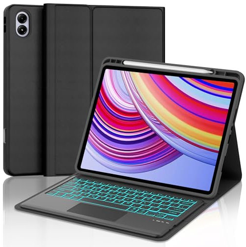 WINCHKING Touchpad Keyboard with Tablet Case for Xiaomi Redmi Pad Pro 12.1 Inch 2024/Xiaomi Poco Pad 12.1 2024,7-Color Backlit,Detachable Wireless Keyboard Multi-Angle Stand Case with Pen Holder