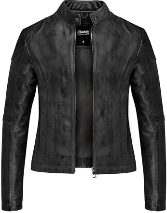 REPUBLIX Damen Echtleder Jacke Biker Zipper Lederjacke RJ-8010 Schwarz 3XL