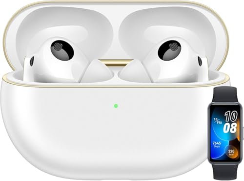 HUAWEI FreeBuds Pro 4 Bianco + Band 8 Nero,Cuffie Bluetooth con Audio a 48 kHz / 24 bit senza perdite, ANC Dinamico, Chiamate Stabili, Design Silver String, Compatibile con Android & iOS
